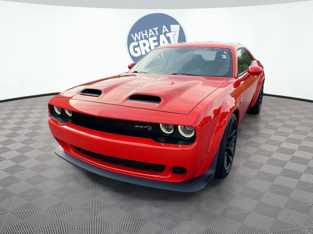 2019 Dodge Challenger SRT Hellcat Widebody in Go Mango! — front three-quarter view