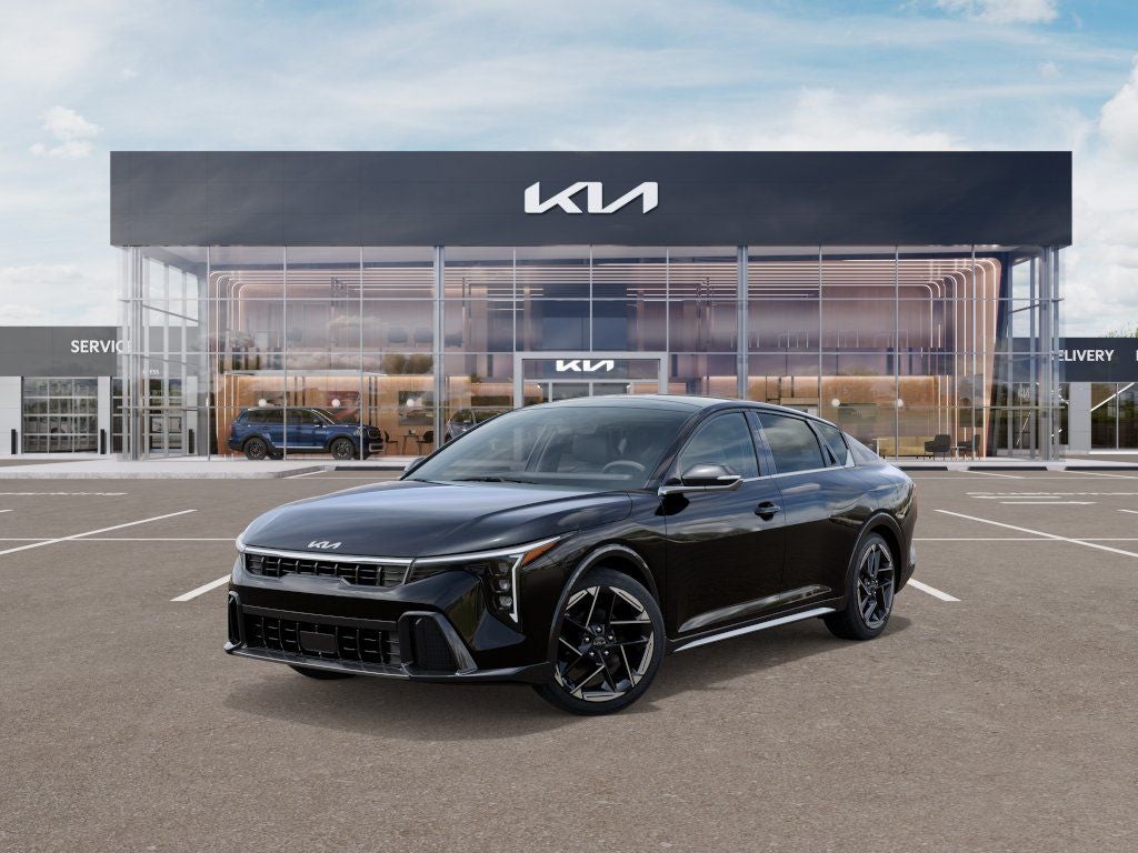 2026 Kia K4 GT-Line in Aurora Black Pearl — front three-quarter view