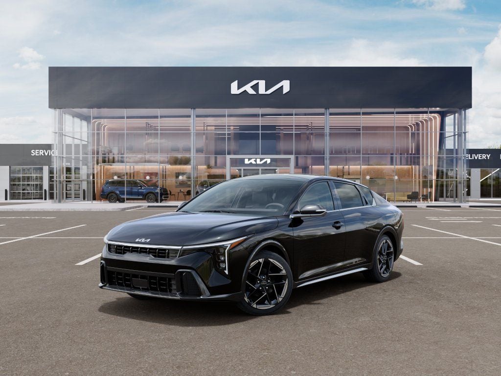 2026 Kia K4 GT-Line in Aurora Black Pearl — front three-quarter view
