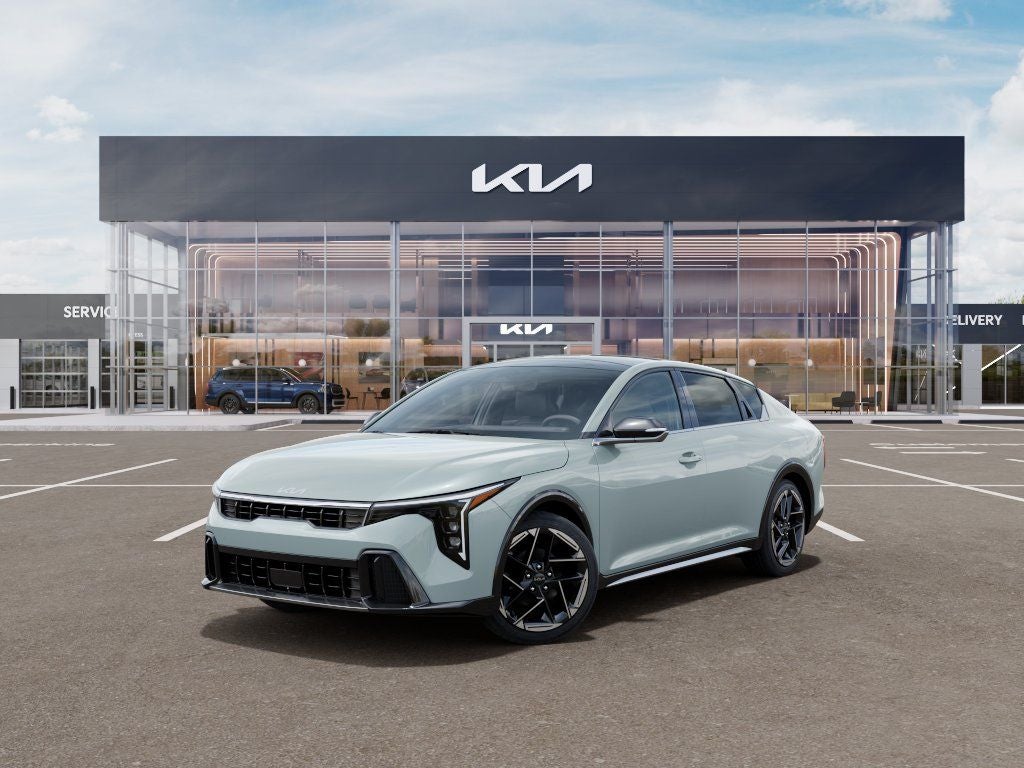 2026 Kia K4 GT-Line in Morning Haze — front three-quarter view