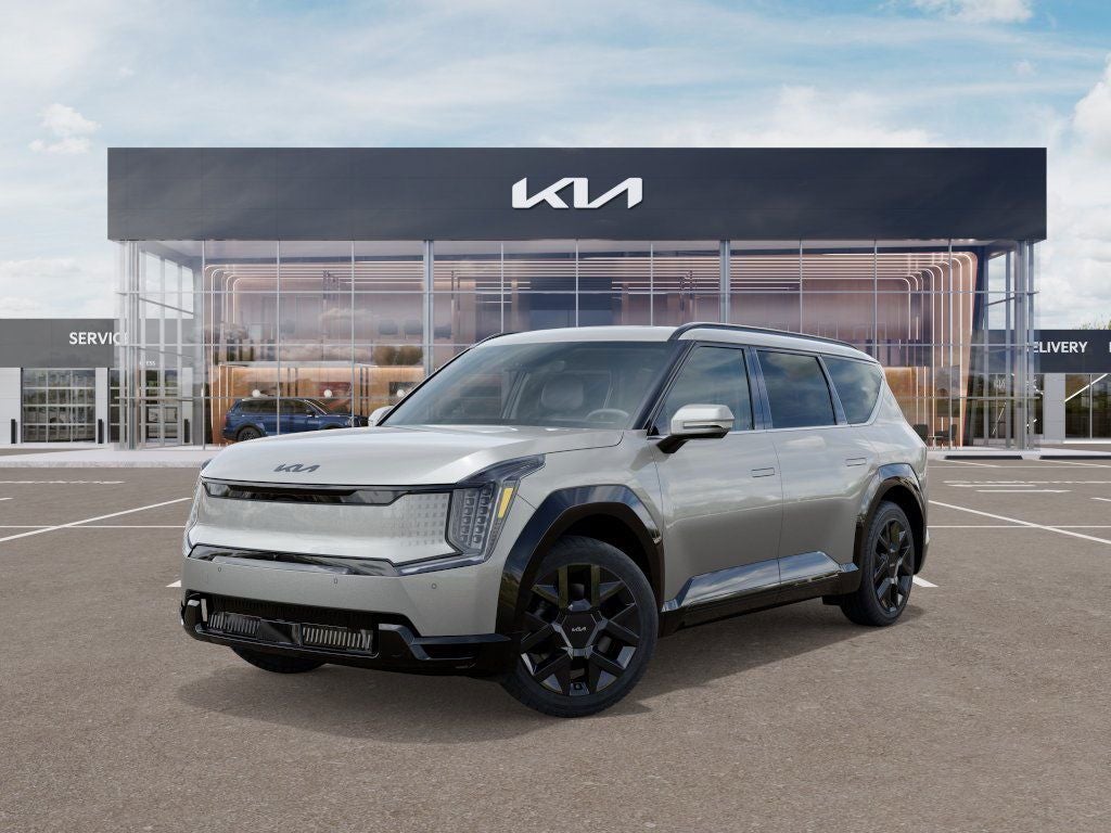 2026 Kia EV9 Land in Ivory Silver — front three-quarter view