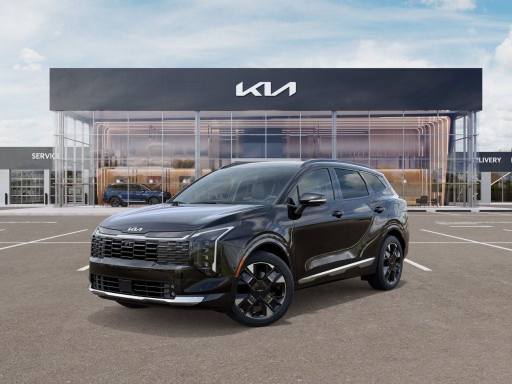 2026 Kia Sportage SX-Prestige in Ebony Black — front three-quarter view