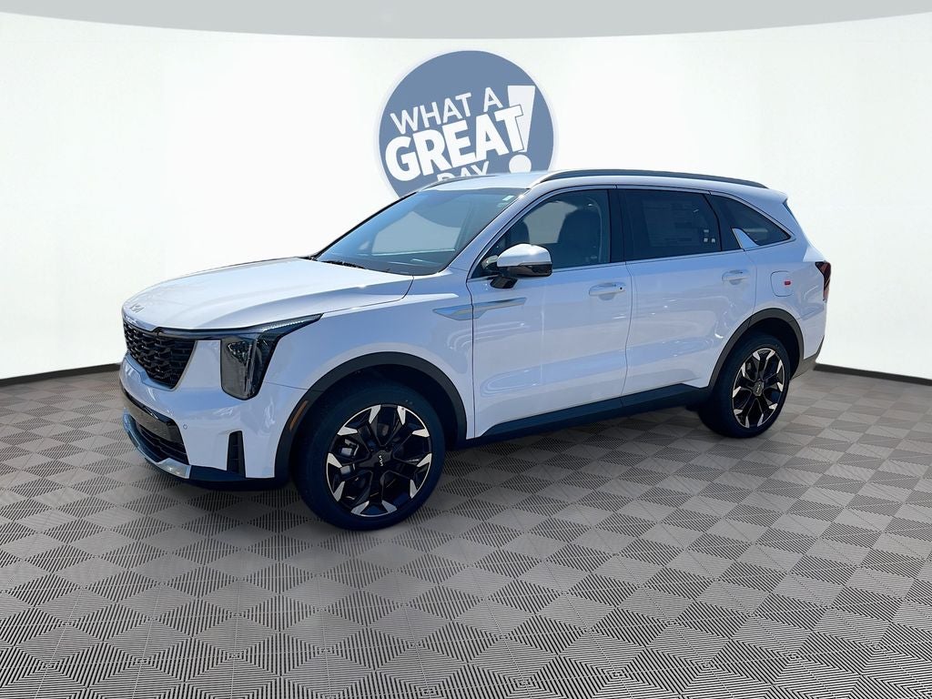 2026 Kia Sorento EX in Glacial White Pearl — front three-quarter view