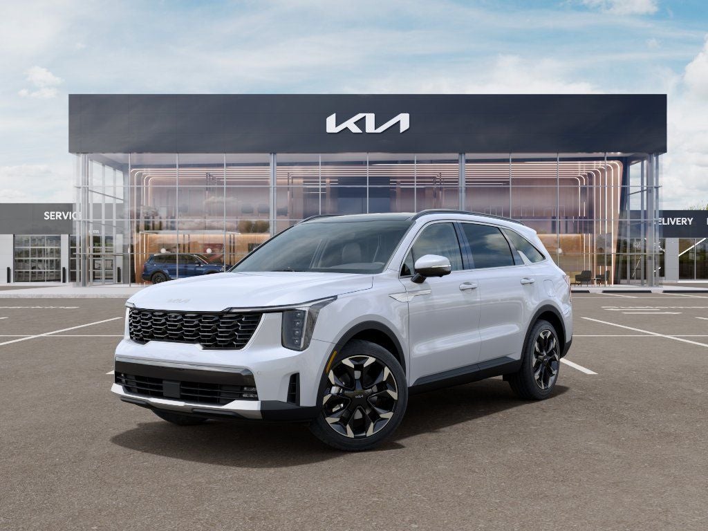 2026 Kia Sorento SX in Glacial White Pearl — front three-quarter view