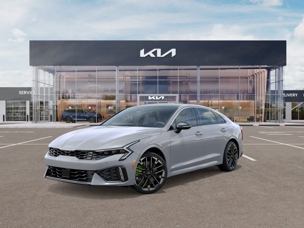 2026 Kia K5 GT in Wolf Gray — front three-quarter view