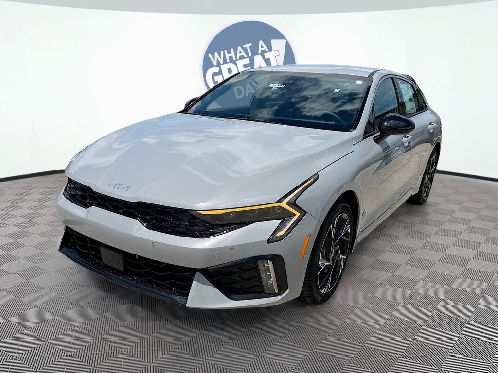 2026 Kia K5 GT-Line in Wolf Gray — front three-quarter view