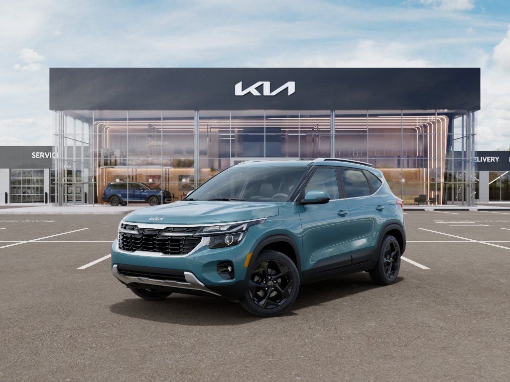 2026 Kia Seltos EX in Pluton Blue — front three-quarter view